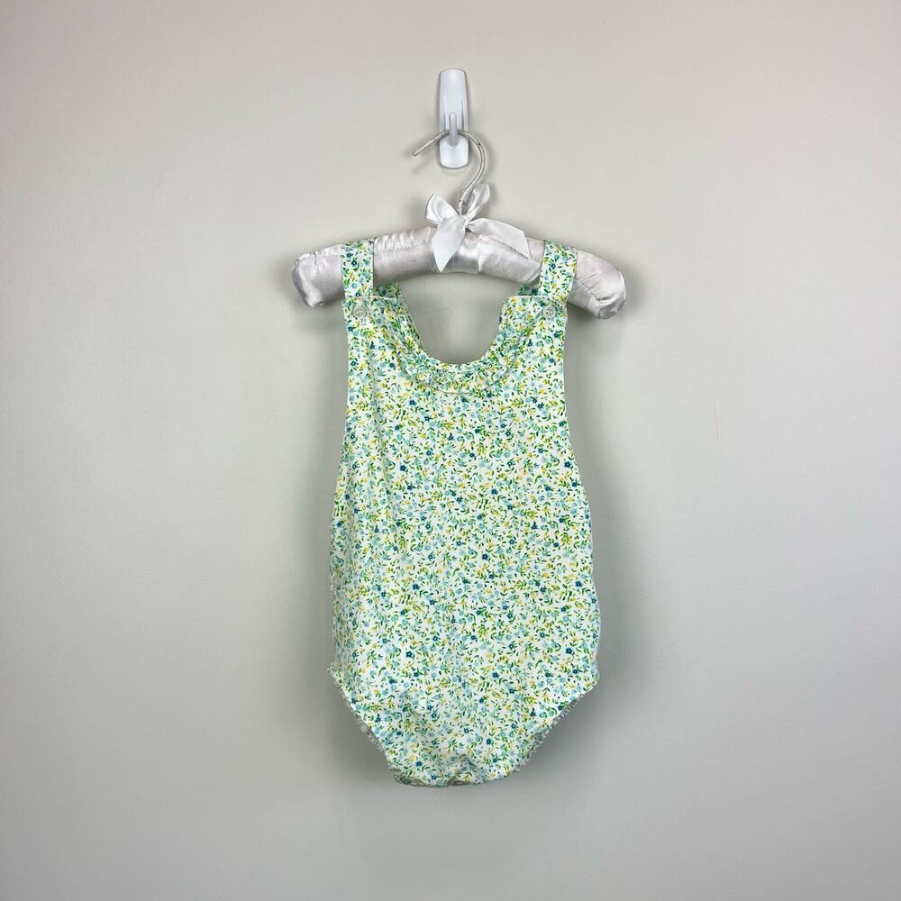 Vintage Floral Green and Blue Baby Overalls